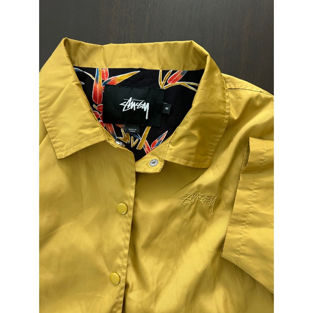 Stussy Mustard Yellow Short Sleeve Coach Jacket Bird of Paradise Lining Medium